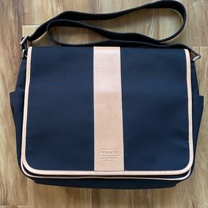 COACH 6437 Transatlantic Black Canvas Leather Trimmed Messenger Bag